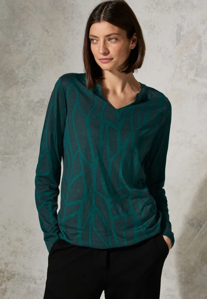 Cecil Shirts*Print-Shirt mit Ziersteinen petrol green