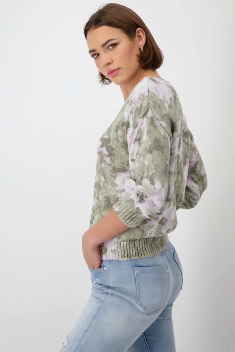 Monari Pullover & Sweatshirts*Pullover mit Blumenmuster sage gemustert