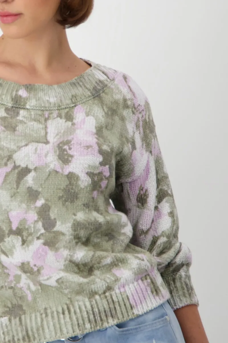 Monari Pullover & Sweatshirts*Pullover mit Blumenmuster sage gemustert