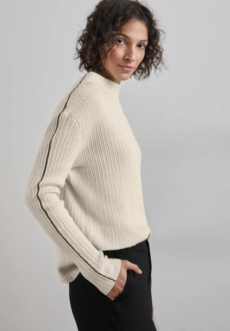 Street One Pullover & Sweatshirts*Pullover mit Kontrastdetail cream white melange