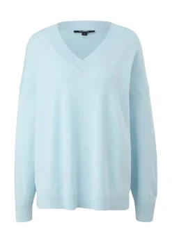 Comma Pullover & Sweatshirts*Pullover mit V-Ausschnitt aus Viskosemix Blau