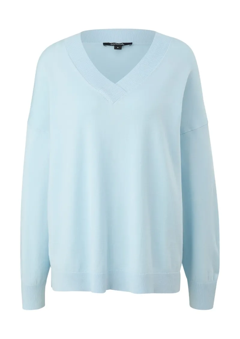Comma Pullover & Sweatshirts*Pullover mit V-Ausschnitt aus Viskosemix Blau