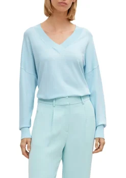 Comma Pullover & Sweatshirts*Pullover mit V-Ausschnitt aus Viskosemix Blau