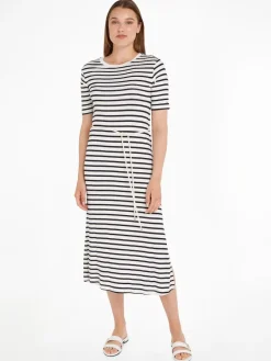 Tommy Hilfiger Kleider*REG STRIPE O-NK MIDI DRS SS breton stp w white- desert sky