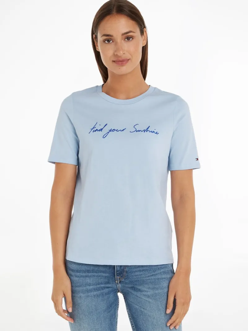 Tommy Hilfiger Shirts*REG SUNSHINE SLOGAN C-NK TEE SS breezy blue