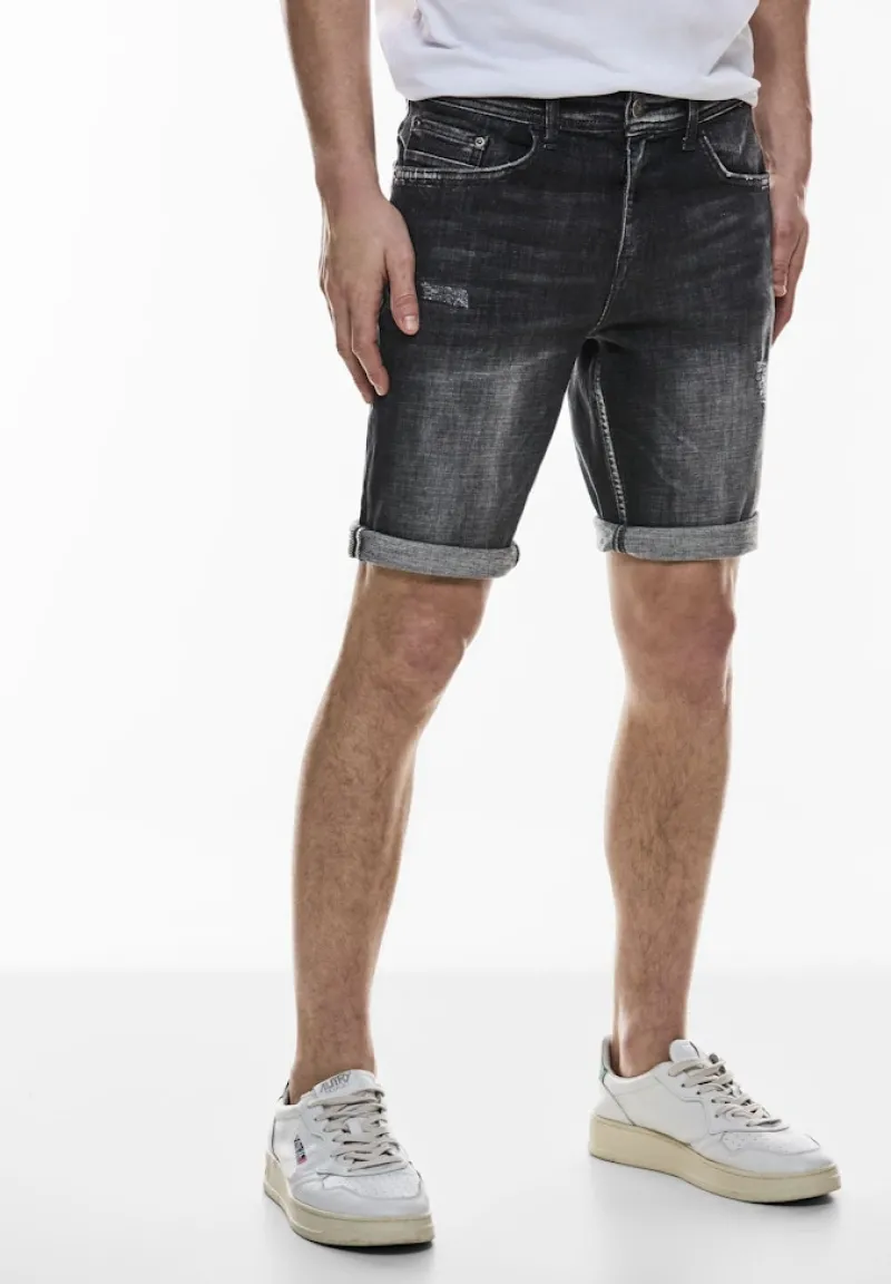 Street One Men Shorts|Big Boys*Regular Fit Jeans Shorts black random wash