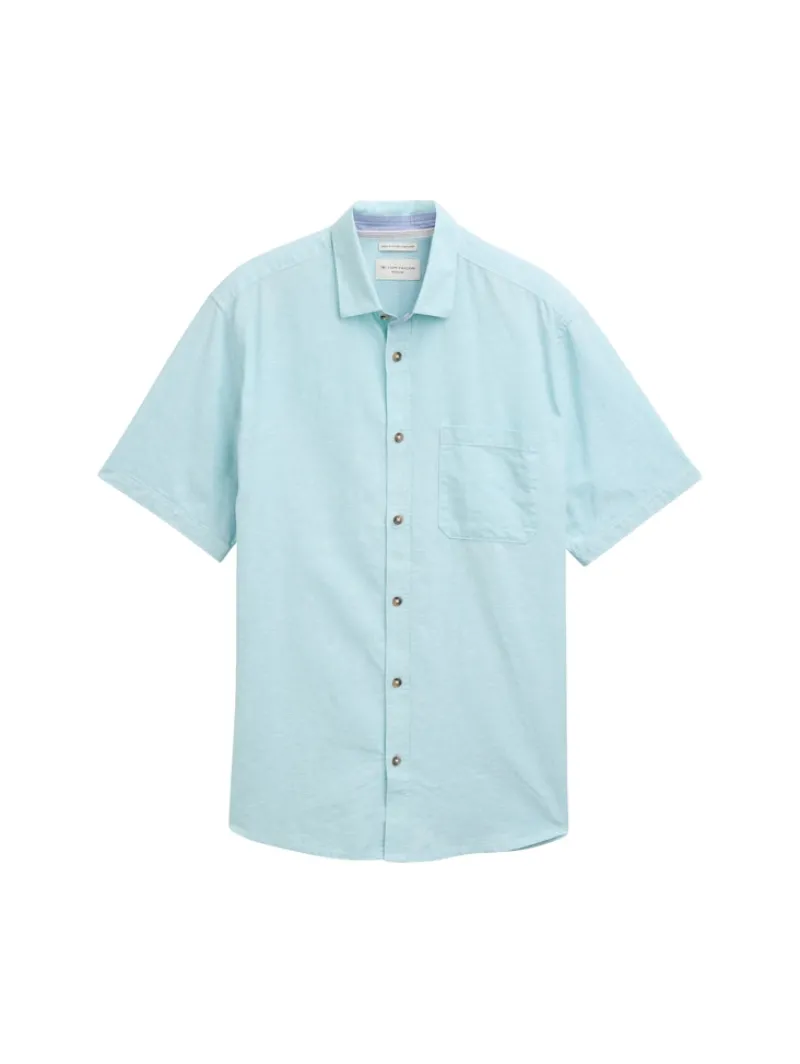 Tom Tailor Hemden|Big Boys*Regular Fit Kurzarmhemd mit Leinenanteil pastel turquoise chambray