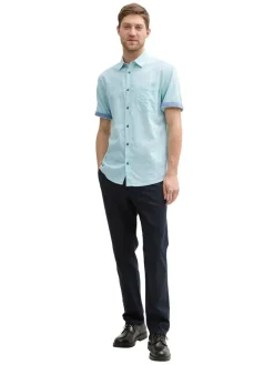 Tom Tailor Hemden|Big Boys*Regular Fit Kurzarmhemd mit Leinenanteil pastel turquoise chambray
