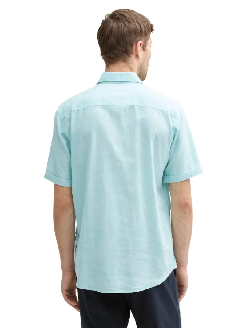 Tom Tailor Hemden|Big Boys*Regular Fit Kurzarmhemd mit Leinenanteil pastel turquoise chambray