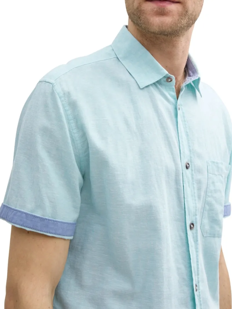 Tom Tailor Hemden|Big Boys*Regular Fit Kurzarmhemd mit Leinenanteil pastel turquoise chambray