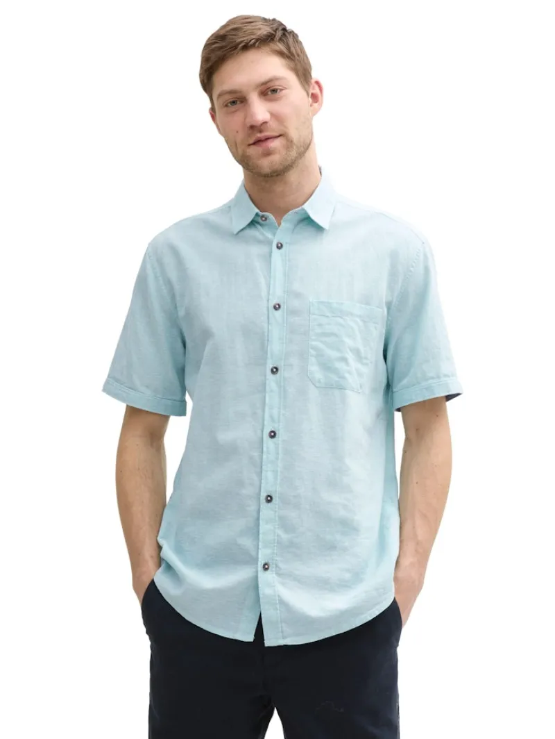 Tom Tailor Hemden|Big Boys*Regular Fit Kurzarmhemd mit Leinenanteil pastel turquoise chambray