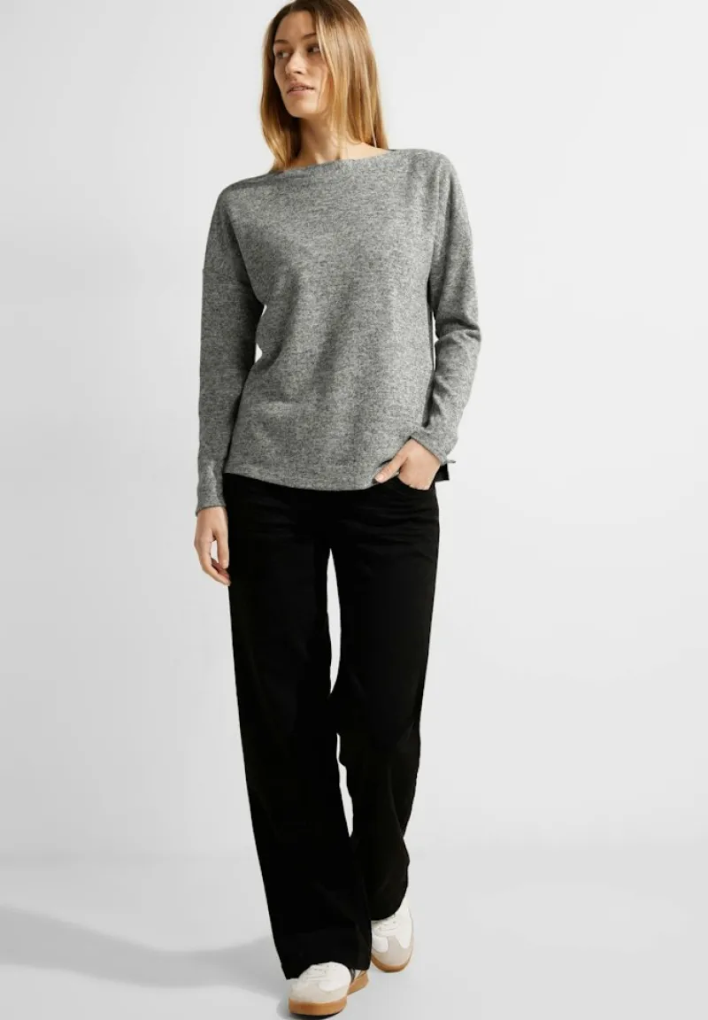 Cecil Shirts*Rippshirt in Melange black melange