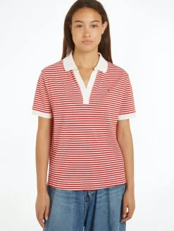 Tommy Hilfiger Shirts*RLX OPEN PLACKET LYOCELL POLO SS mini stp fierce red- white