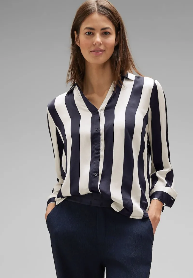 Street One Blusen*Satin Streifenbluse lucid white