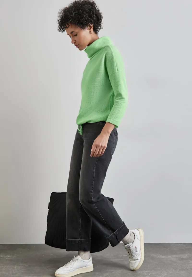 Street One Pullover & Sweatshirts*Schalkragen Strukturshirt gleam green