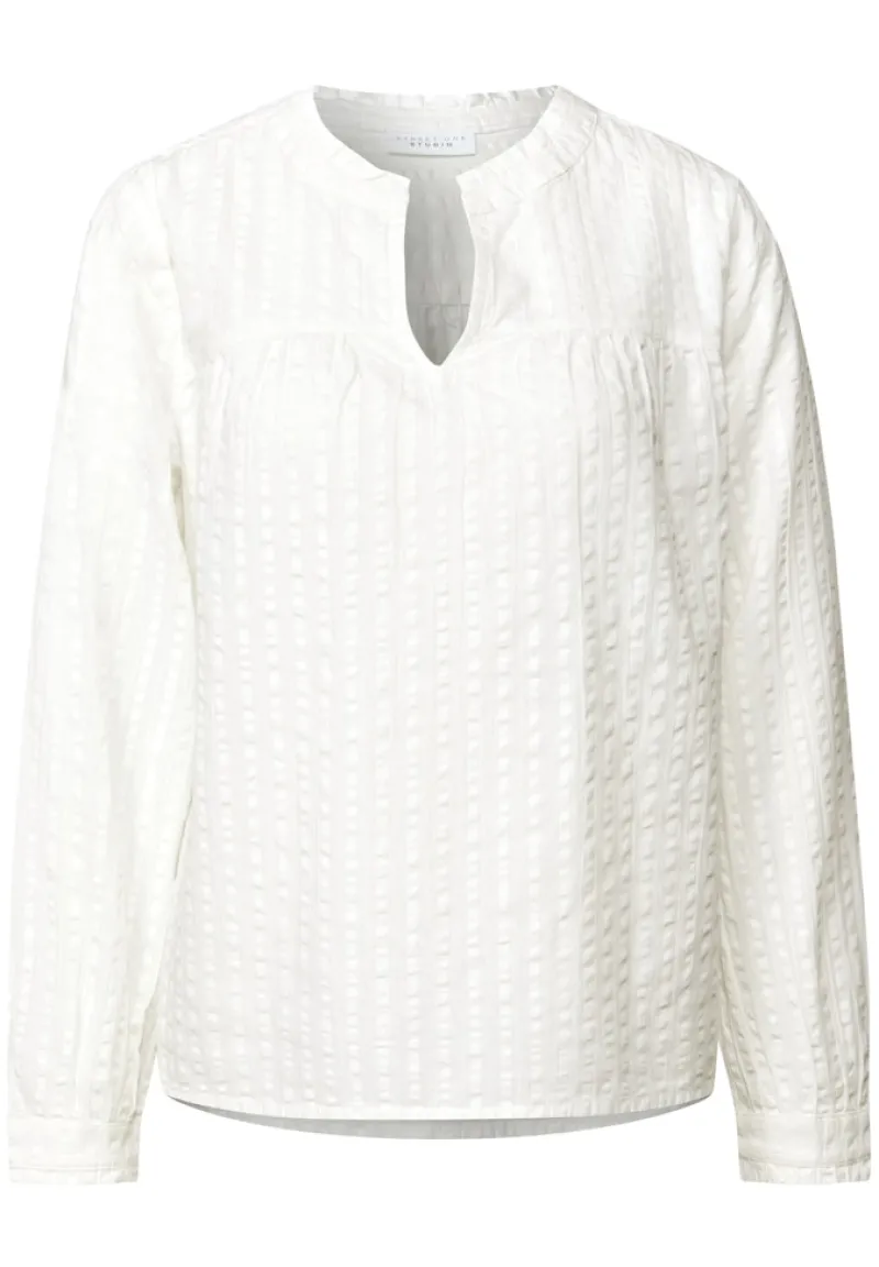 STREET ONE STUDIO Blusen*Seersucker Bluse mit Rüschen off white