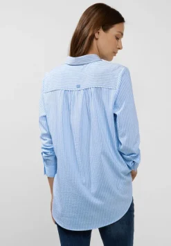 Street One Blusen*Seersucker Longbluse breath of air blue