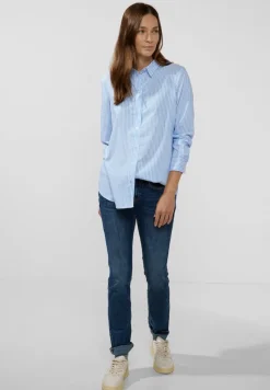 Street One Blusen*Seersucker Longbluse breath of air blue