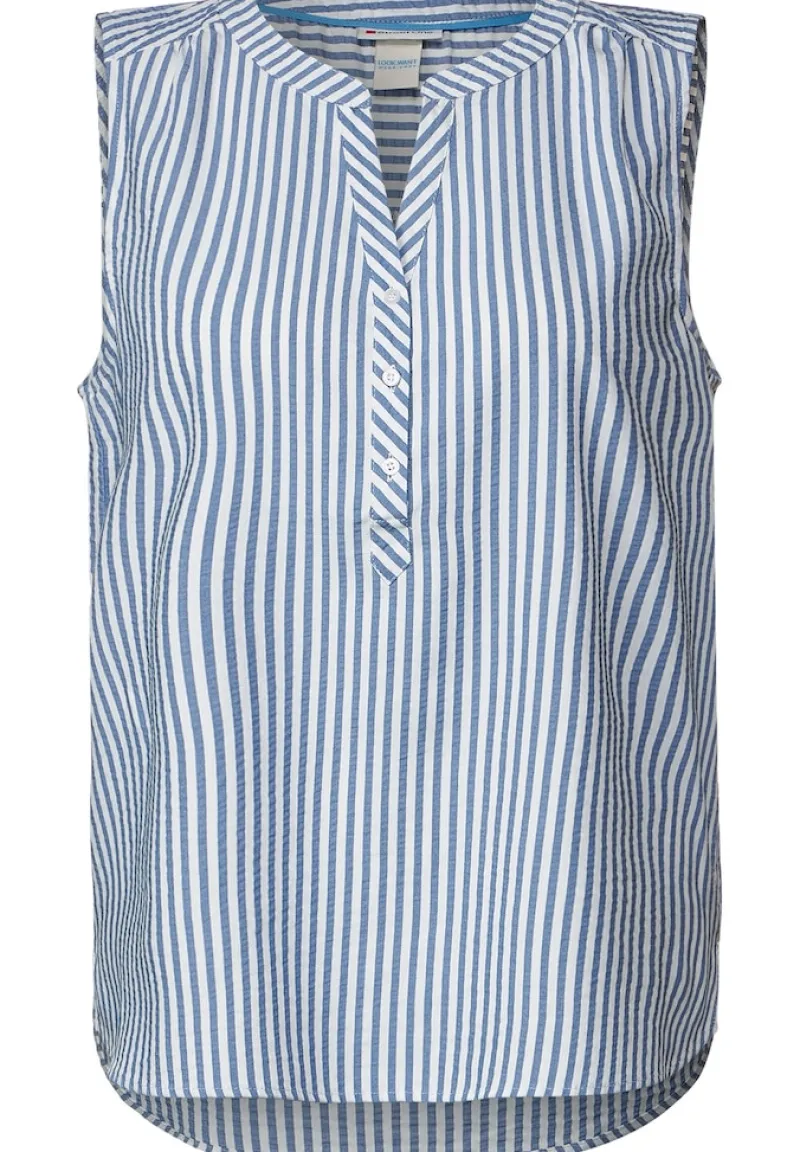 Street One Blusen*Seersucker Streifen Top blue bay