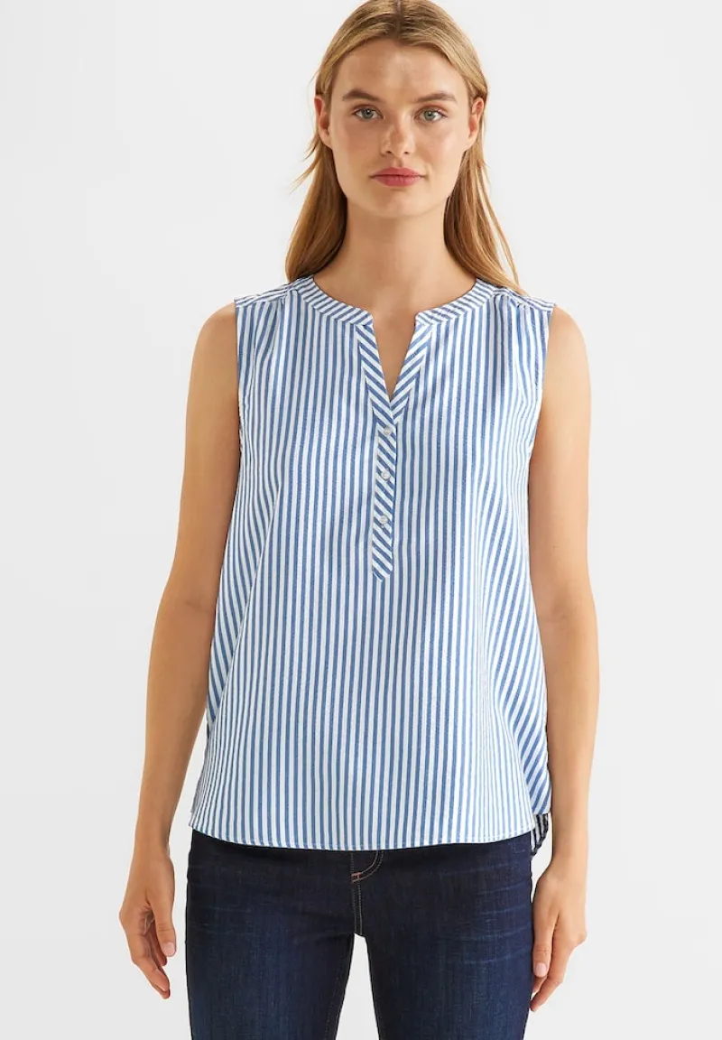 Street One Blusen*Seersucker Streifen Top blue bay
