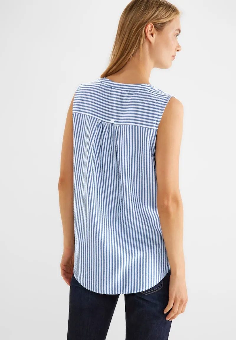 Street One Blusen*Seersucker Streifen Top blue bay
