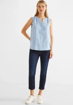 Street One Blusen*Seersucker Streifen Top blue bay