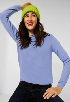 Street One Pullover & Sweatshirts*Shirt in Unifarbe shiny blue melange