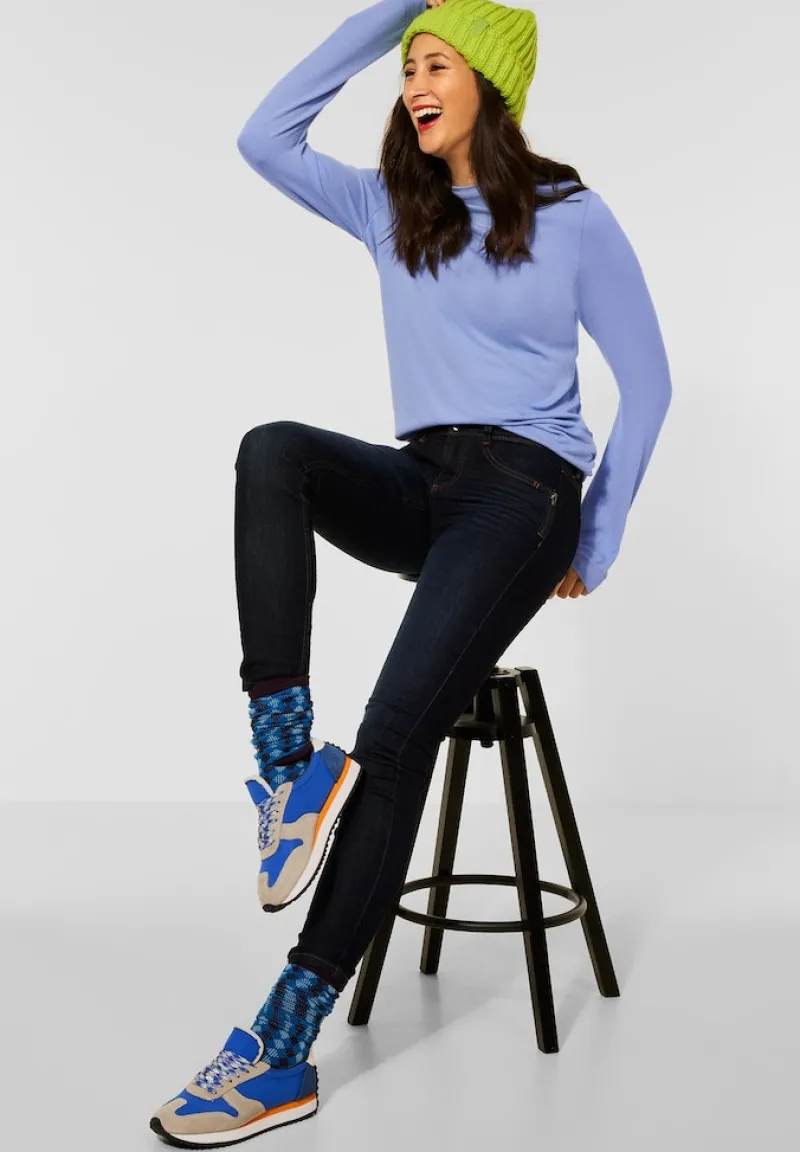 Street One Pullover & Sweatshirts*Shirt in Unifarbe shiny blue melange