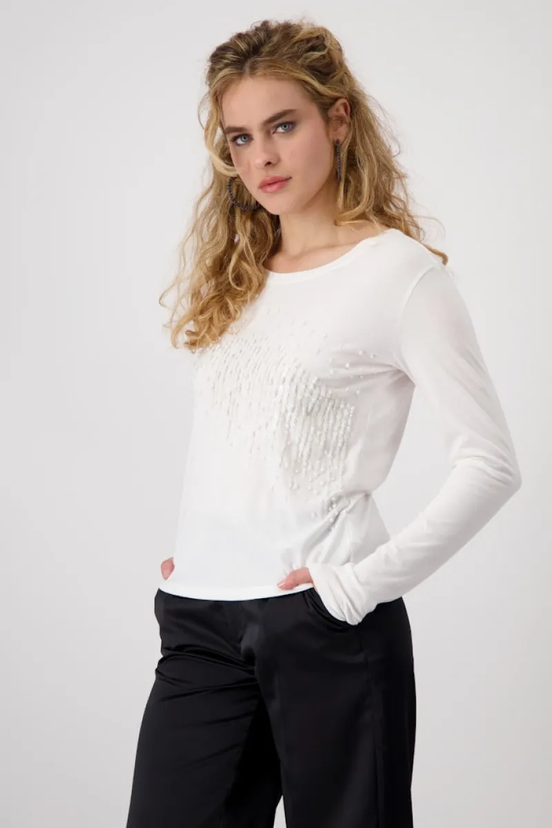 Monari Shirts*Shirt mit Pailletten und Perlen off-white