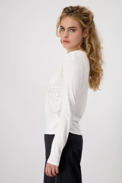 Monari Shirts*Shirt mit Pailletten und Perlen off-white