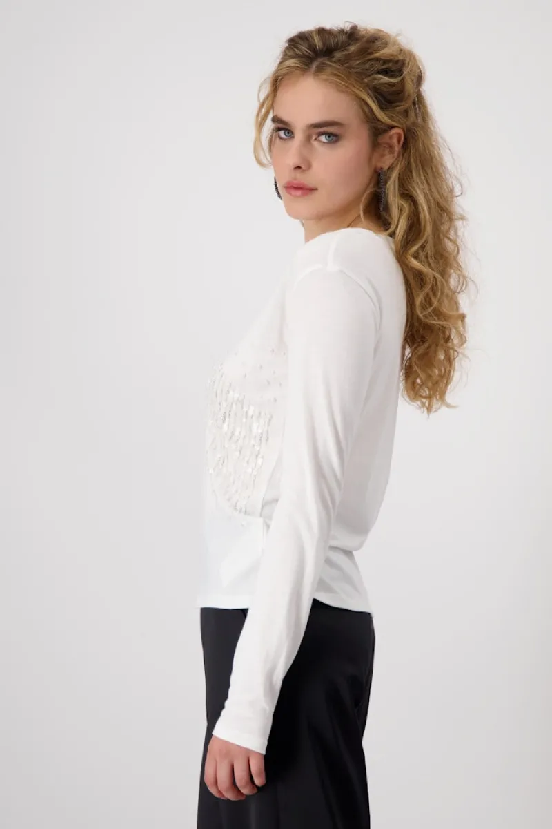 Monari Shirts*Shirt mit Pailletten und Perlen off-white