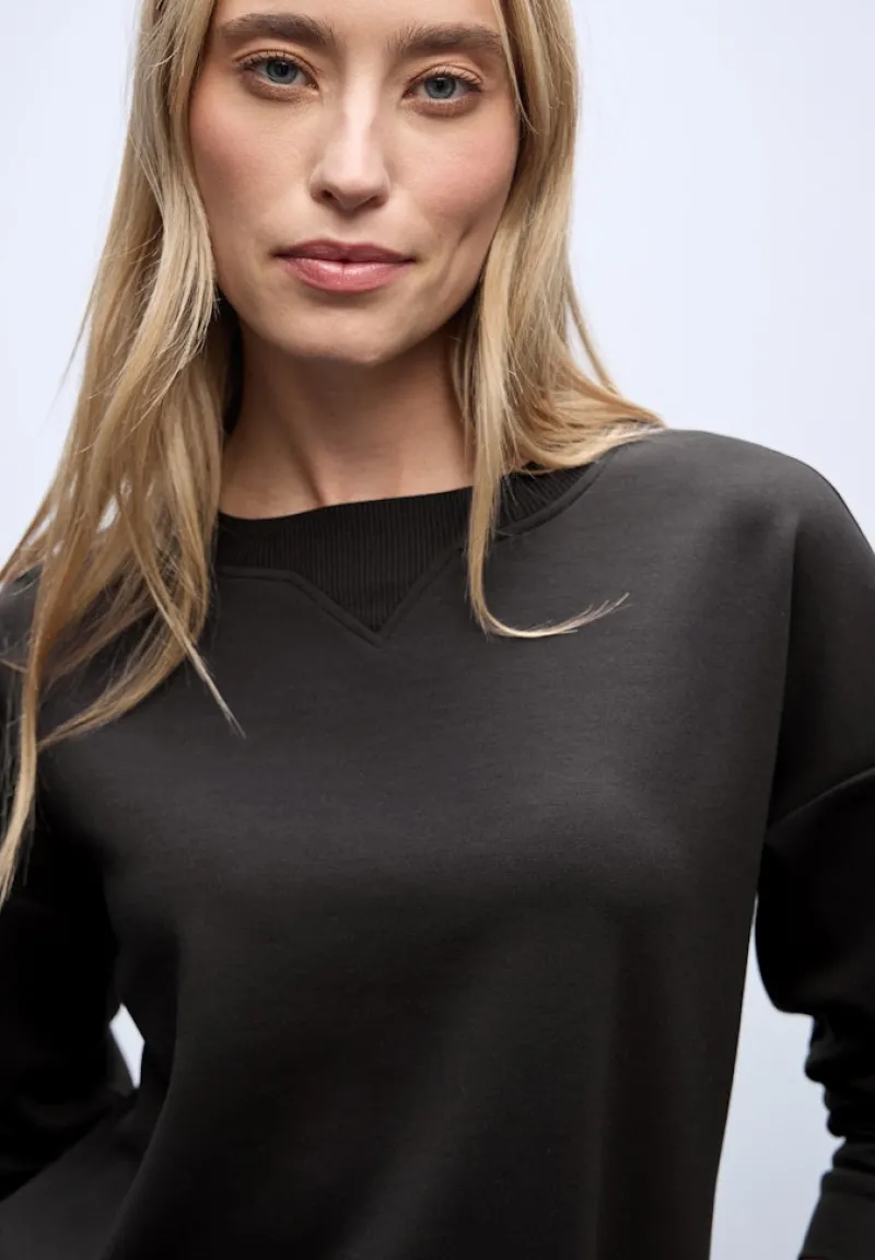 Street One Pullover & Sweatshirts*Shirt mit Ripp-Detail darkest brown mel.