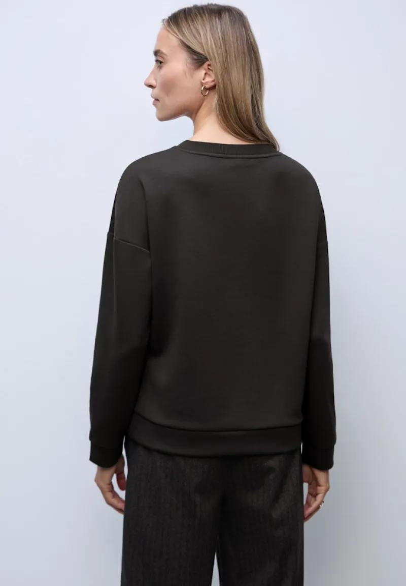 Street One Pullover & Sweatshirts*Shirt mit Ripp-Detail darkest brown mel.