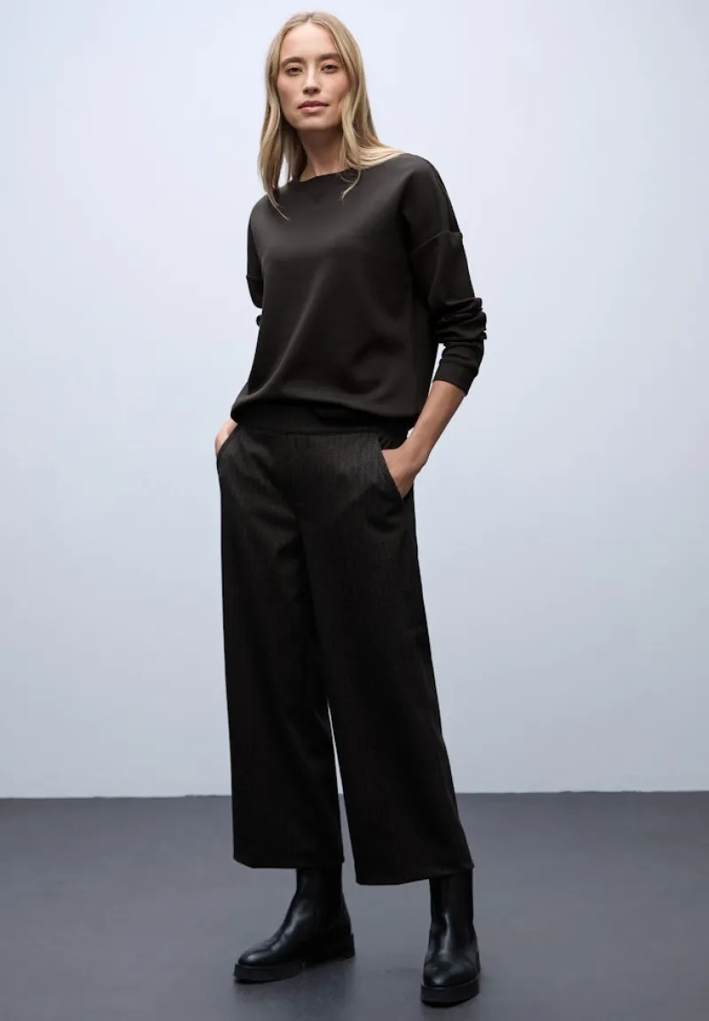 Street One Pullover & Sweatshirts*Shirt mit Ripp-Detail darkest brown mel.