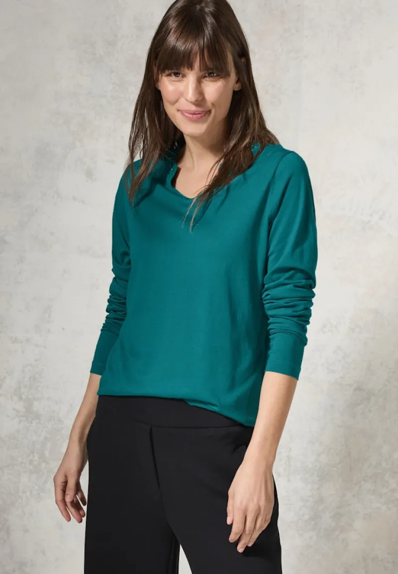 Cecil Shirts*Shirt mit Schmucksteinchen petrol green