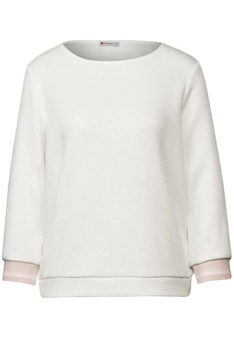 Street One Shirts*Shirt mit Streifen-Bündchen off white
