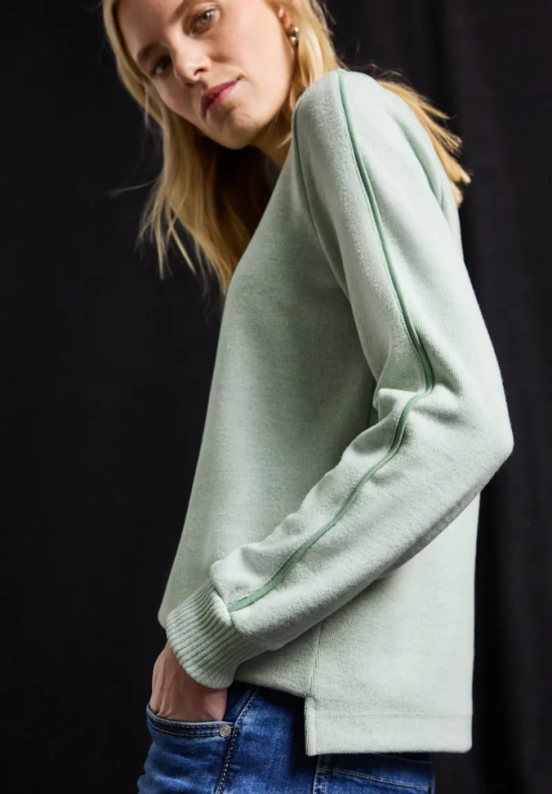 Street One Pullover & Sweatshirts*Shirt mit Tape Details serene green mel.