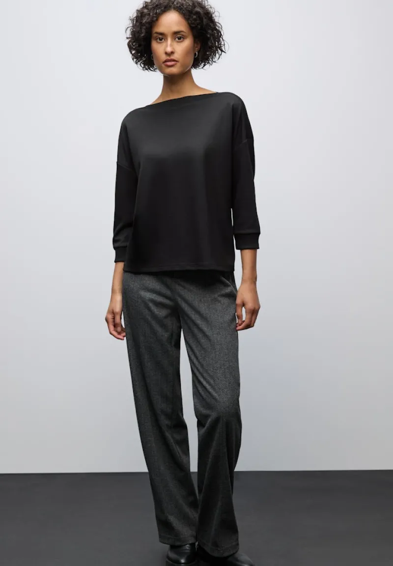 Street One Shirts*Shirt mit U-Boot-Ausschnitt Black