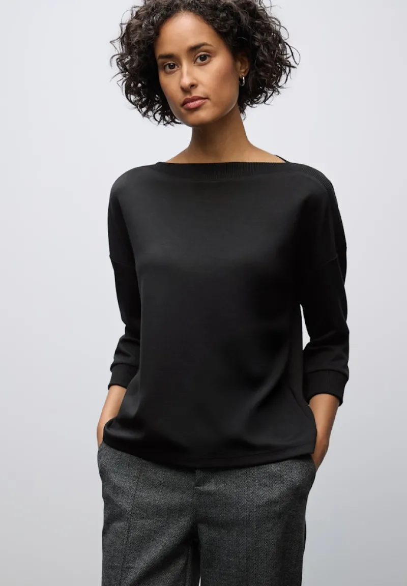 Street One Shirts*Shirt mit U-Boot-Ausschnitt Black