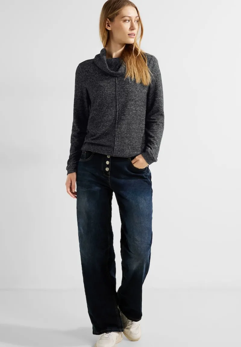 Cecil Shirts*Shirt mit Volumenkragen black melange