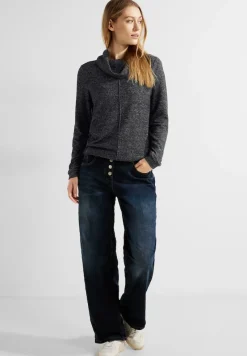 Cecil Shirts*Shirt mit Volumenkragen black melange