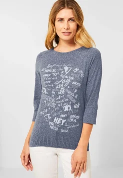 Cecil Shirts*Shirt mit Wording Print deep blue melange