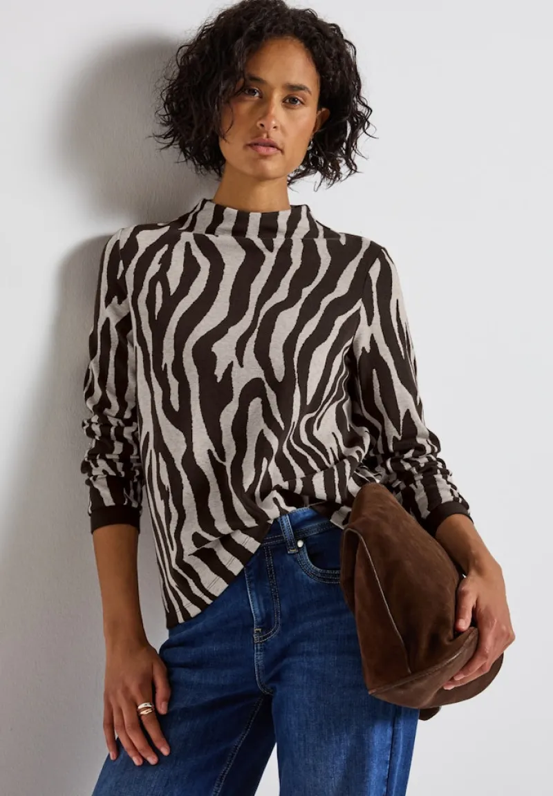 Street One Pullover & Sweatshirts*Shirt mit Zebra Print deep roast brown