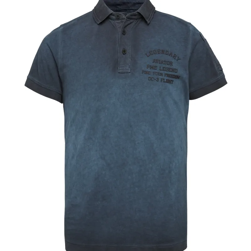PME Legend Shirts|Big Boys*Short sleeve polo light pique cold dye Dark Navy