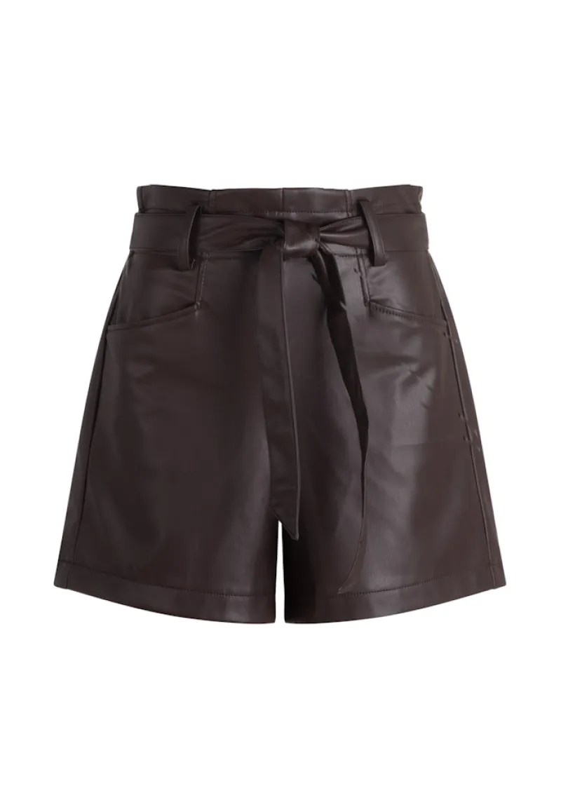 Zero Shorts*Shorts in Lederoptik mit Bindegürtel chocolate plum