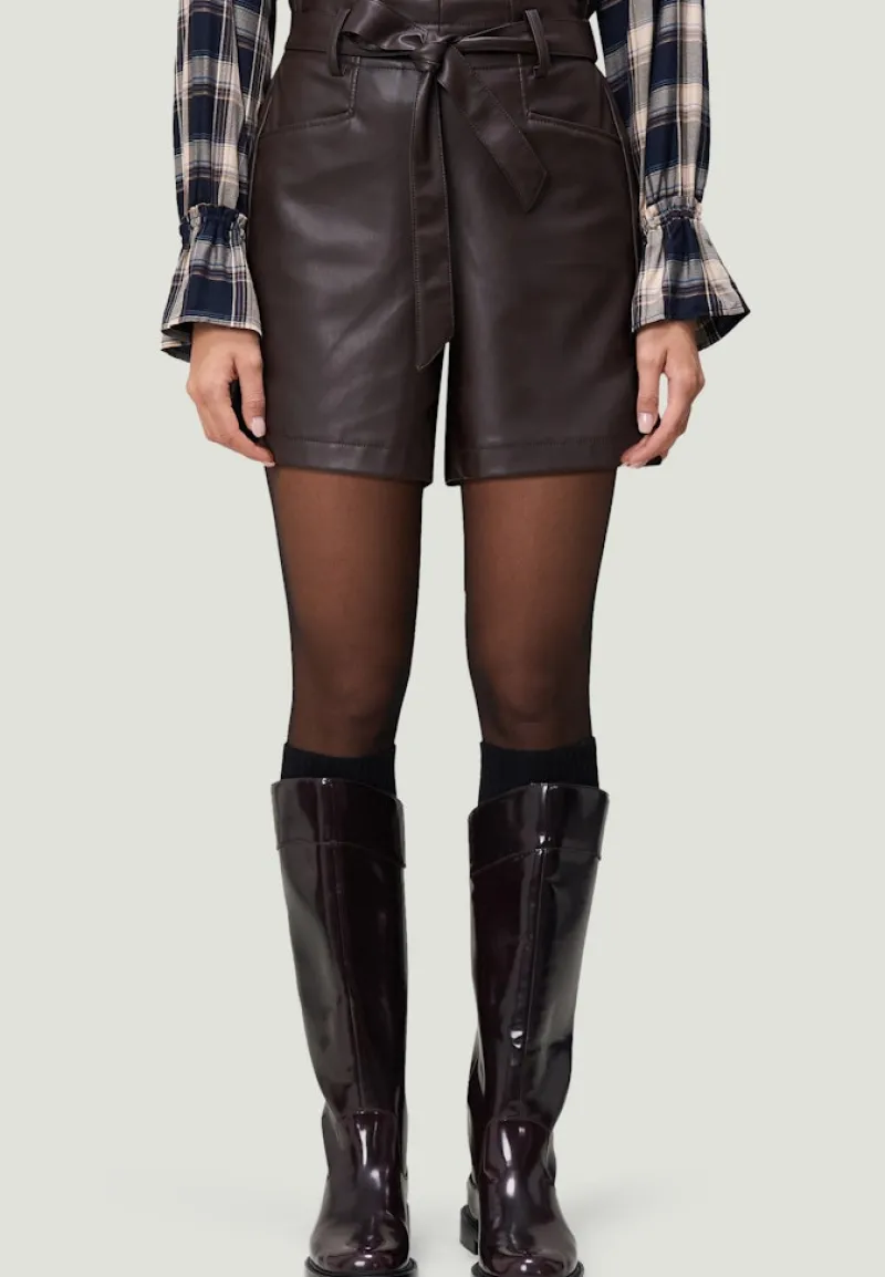 Zero Shorts*Shorts in Lederoptik mit Bindegürtel chocolate plum