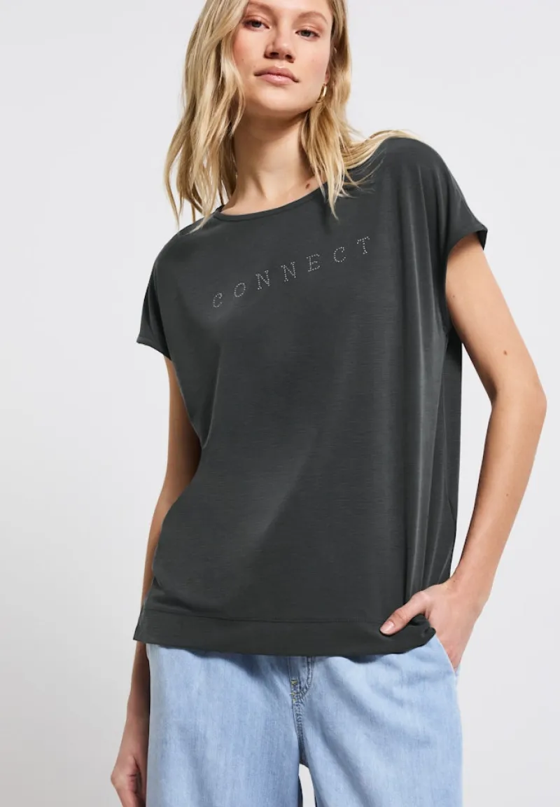 Street One Shirts*Silk-Look Shirt mit Wording granite grey