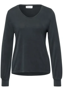 STREET ONE STUDIO Shirts*Silk-Look V-Neck Shirt Black