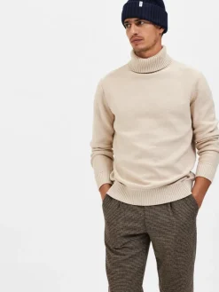 Selected Pullover & Sweatshirts*SLHAXEL LS KNIT ROLL NECK W oatmeal1