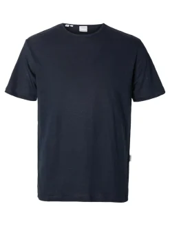 Selected Shirts*SLHBET LINEN SS O-NECK TEE Sky Captain